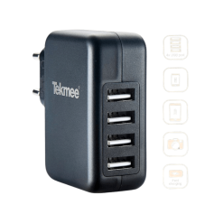 Tekmee 4x USB Ports Wall Charger Black