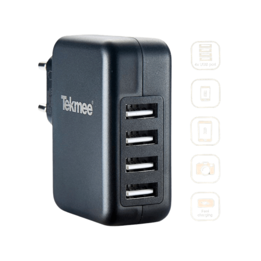 Tekmee 4x USB Ports Wall Charger Black